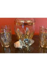 1960' s Fransız altın yaldızlı likör takımı karaf 22 cm kadehler 5,5 cm boyunda