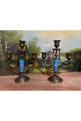 Fransız Sevres bronz işlemeli şamdan çifti 21,5 cm boyunda