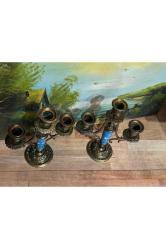 Fransız Sevres bronz işlemeli şamdan çifti 21,5 cm boyunda