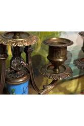 Fransız Sevres bronz işlemeli şamdan çifti 21,5 cm boyunda