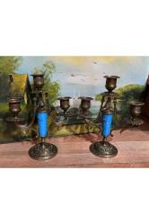Fransız Sevres bronz işlemeli şamdan çifti 21,5 cm boyunda