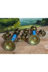 Fransız Sevres bronz işlemeli şamdan çifti 21,5 cm boyunda