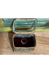 1900 Ler Başı Fransız Bizote Camlı Pirinç Mücevher Kutusu 8,5 Cm 6 Cm 5,5 Cm Ölçülerinde