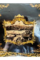 46 cm x 33 cm ölçülerinde istanbul Galata görselli Osmanlıca rakamlı pilli duvar saati