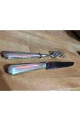 Paris damgalı kutusunda gümüş kaplama çatal ve bıçak servis seti - bıçak 29,5 cm çatal 26,5 cm