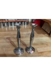 Bir çift krom şamdan - mumluk 22 cm boyunda