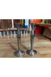 Bir çift krom şamdan - mumluk 22 cm boyunda