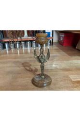 1980 ler melek figürlü pirinç ve mermer şamdan 19 cm boyunda