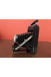 antika agfa isolette körüklü fotoğraf makinesi - deri kılıfında