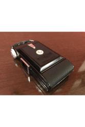 antika agfa isolette körüklü fotoğraf makinesi - deri kılıfında