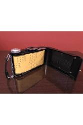 antika agfa isolette körüklü fotoğraf makinesi - deri kılıfında