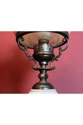 Avrupa opalin camlı pirinç ve seramik abajur 38 cm boyunda