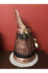 Fransız 51 cm boyunda porselen kulplu üzeri işlemeli bakır kömür kovası