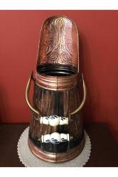 Fransız 51 cm boyunda porselen kulplu üzeri işlemeli bakır kömür kovası