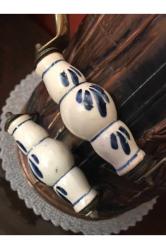 Fransız 51 cm boyunda porselen kulplu üzeri işlemeli bakır kömür kovası