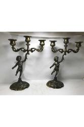 Bir Çift Avrupa Pirinç Şamdan 28 Cm Yüksekliğinde