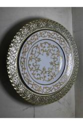 Toplam 31 Cm Çapında Bakır Geçirmeli El Boyama Kütahya Porselen Duvar Tabağı