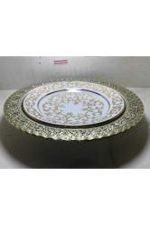 Toplam 31 Cm Çapında Bakır Geçirmeli El Boyama Kütahya Porselen Duvar Tabağı