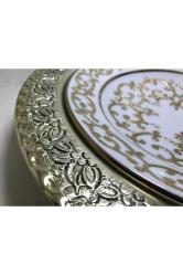 Toplam 31 Cm Çapında Bakır Geçirmeli El Boyama Kütahya Porselen Duvar Tabağı