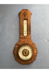 Alman Veranderlich Ahşap Kaidesinde Termometre Ve Barometre 40 Cm Yüksekliğinde