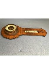 Alman Veranderlich Ahşap Kaidesinde Termometre Ve Barometre 40 Cm Yüksekliğinde