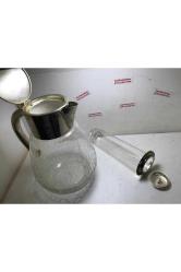 26 Cm Yüksekliğinde Buz Hazneli Gümüş Kaplama Avrupa Cam Sürahi 26 Cm Yüksekliğinde