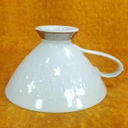 VINTAGE MITTERTEICH BAVARIA DIŞI GÜMÜŞ YALDIZLI , İÇİ ÇİÇEK RESİMLİ KONİK FORMLU PORSELEN FİNCAN , TABAK YOK