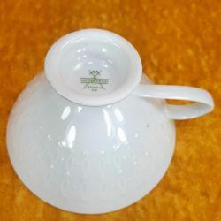 VINTAGE MITTERTEICH BAVARIA DIŞI GÜMÜŞ YALDIZLI , İÇİ ÇİÇEK RESİMLİ KONİK FORMLU PORSELEN FİNCAN , TABAK YOK