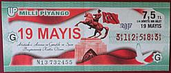 MİLLİ PİYANGO 19 MAYIS ATATÜRKÜ ANMA VE GENÇLİK VE SPOR BAYRAMI KUTLU OLSUN ÇEYREK BİLET (G) NOT KAT İZİ VAR