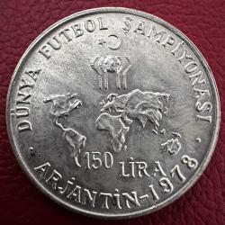 800 Ayar Gümüş Türkiye 150 Lira, 1978. 1978 Dünya Kupası. Çil. 6000 Adet Basılmıştır.