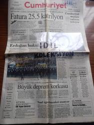 Cumhuriyet Gazetesi - Turkish Newspaper - 18 Ekim 2002 - ABD'nin Irak'a saldırısı darboğazdan geçen Türkiye'ye büyük mali yük getirecek - fatura 25.5 kattrilyon - Recep Tayyip Erdoğan hukukta hileyi seçti - KESK üyeleri tüm tüm yurtta iş bırakma eylemi yaptı Fotoğrafı - adalet bakanı Aysel Çelikel ilerleme raporunda iddialar insafsız dedi - Bingöl 2 saatte 12 kez sallandı - türkmenlerden uyarı Kürt devleti kurulmak üzere - Neçirvan Barzani geliyor - Recep Tayyip Erdoğan'ın pano ihalesi incelemede - ÖDP'li Sinan Kayışı öldüren sanıklara 30 yıl istendi - DİSK oylar sol partilere - DEHAP'a soruşturma yağmuru - Mesut Yılmaz'dan 28 Şubat uyarısı - TKP'nin Avrupa yılları yazan Metin Gür Yazı Dizisi - Gaziantep 99 seçimi - Manisalı gençler davası derslerle dolu - Flash TV Ve Ulusal TV karardı - son Berlin festivali'nde Altın ayı kazanan kanlı Pazar bugün gösterimde - ulusal takım teknik direktörü Şenol Güneş İngiltere final maçımız - Fenerbahçe camiası lokalini geri istiyor - Doğu perinçek