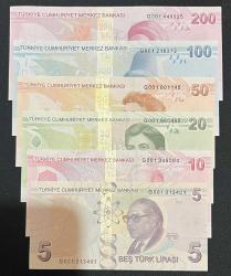 9 EMİSYON 5-10-20-50-100-200 TL SERİ G001 SETİ ÇİL