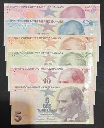 9 EMİSYON 5-10-20-50-100-200 TL SERİ G001 SETİ ÇİL