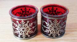 ViNTaGe GİYDİRMELİ KıRMıZı CAM ÇİFT MUMLUKLAR....