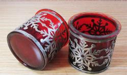 ViNTaGe GİYDİRMELİ KıRMıZı CAM ÇİFT MUMLUKLAR....