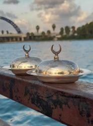 Lokumluk çift gümüş kaplama ay Osmanlı desenli