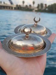 Lokumluk çift gümüş kaplama ay Osmanlı desenli