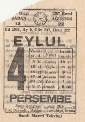 4  EYLÜL 1941 SAATLİ MAARİF TAKVİMİ YAPRAĞI