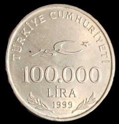 Cumhuriyetin 75 yılı 100 Bin Lira Çil 1999