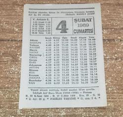 4 ŞUBAT 1989 CUMARTESİ ( Fazilet Takvimi Yaprağı )