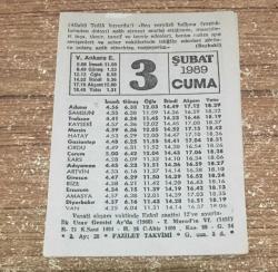 3 ŞUBAT 1989 CUMA ( Fazilet Takvimi Yaprağı )