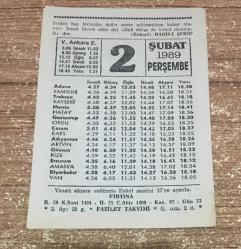 2 ŞUBAT 1989 PERŞEMBE ( Fazilet Takvimi Yaprağı )
