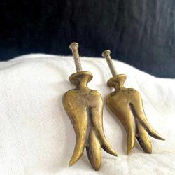 Nostaljik Lale Formlu Masif Pirinç Döküm Mobilya Kulbu Seti