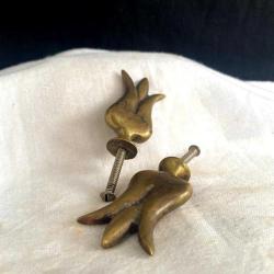 Nostaljik Lale Formlu Masif Pirinç Döküm Mobilya Kulbu Seti