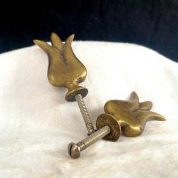 Nostaljik Lale Formlu Masif Pirinç Döküm Mobilya Kulbu Seti