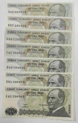 7 EMİSYON 10 LİRA SERİ A-A-B-C-D-D-E HARF TAKIMI ÇİL