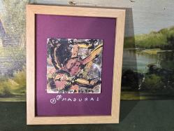 Saragan imzalı özgün mini çalışma 10x10 ebatında - çerçeveli 22 cm x 17 cm