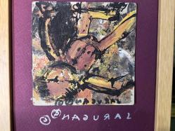 Saragan imzalı özgün mini çalışma 10x10 ebatında - çerçeveli 22 cm x 17 cm