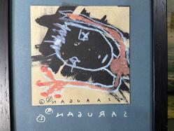 Saragan imzalı özgün mini çalışma 10x10 ebatında - çerçeveli 22 cm x 17 cm