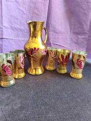 ANTİKA GELİN ŞERBET TAKIMI- SÜRAHİ 25 CM. -12 CM. BARDAK. CAM- EL BOYAMA